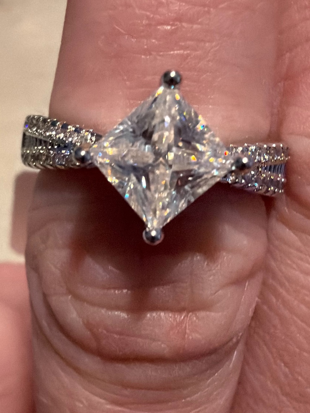 Princess-Cut Solitaire Engagement Ring in Silver - Unbranded